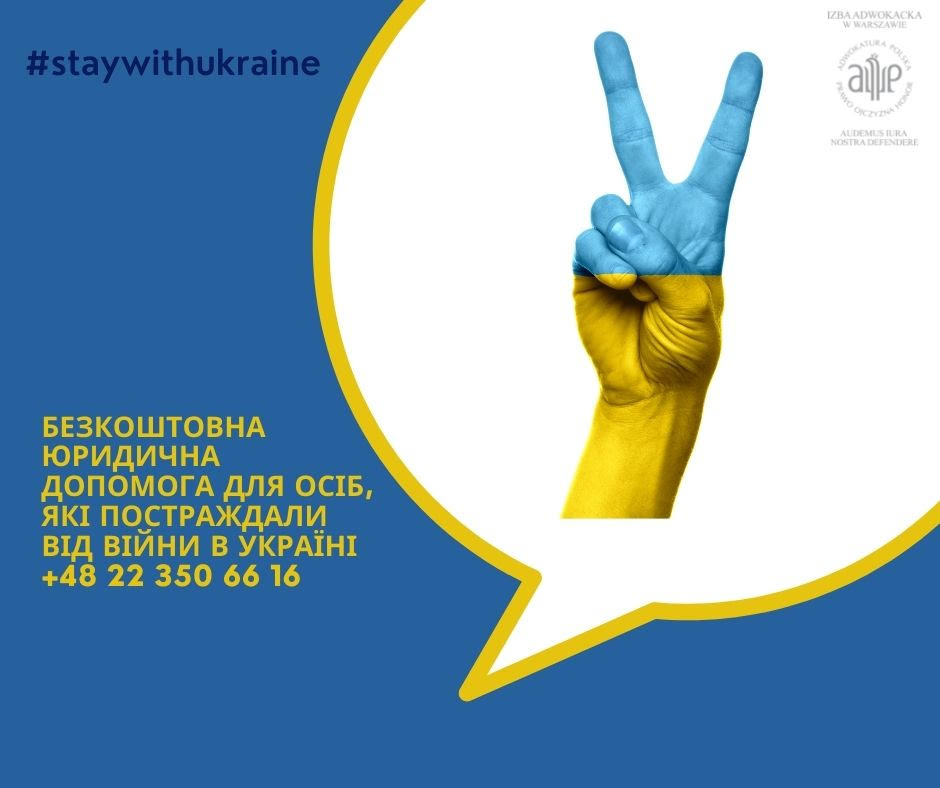 Obrazek zawiera informację o pomocy prawnej w języku ukraińskim i numer kontaktowy 22 350 66 16